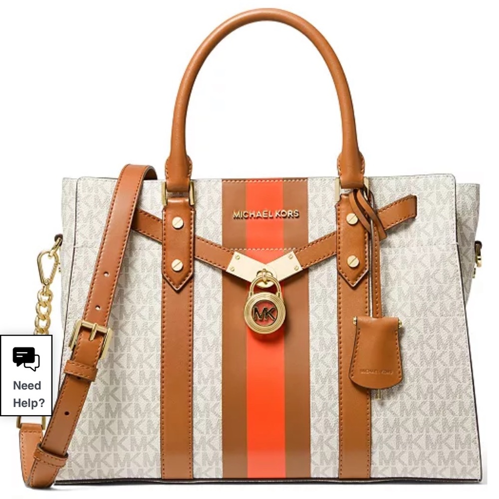 Michael Kors Women's Signature Canvas Satchel in Tan & Orange